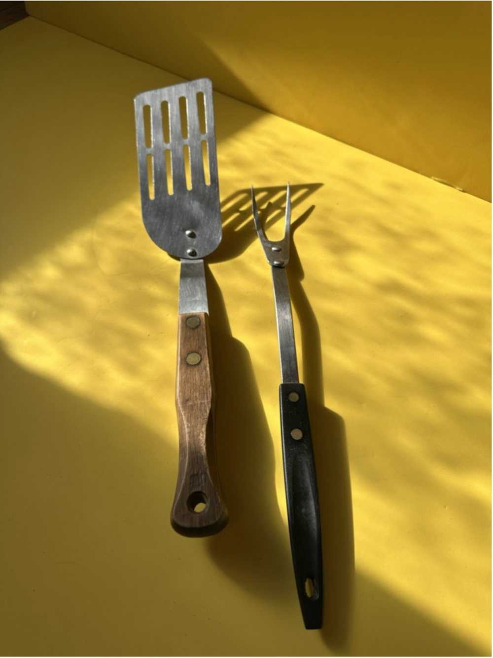 Vintage Stainless Spatula & Serving Fork with Wooden Handles 13"